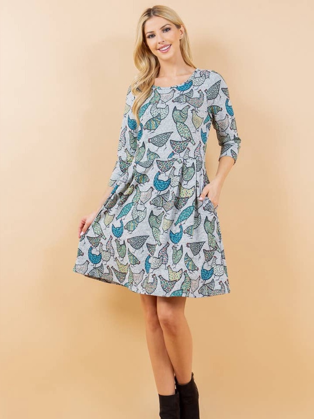 LA Soul Colorful Chicken Tunic Dress Fun Teacher Style Unique Animal Print